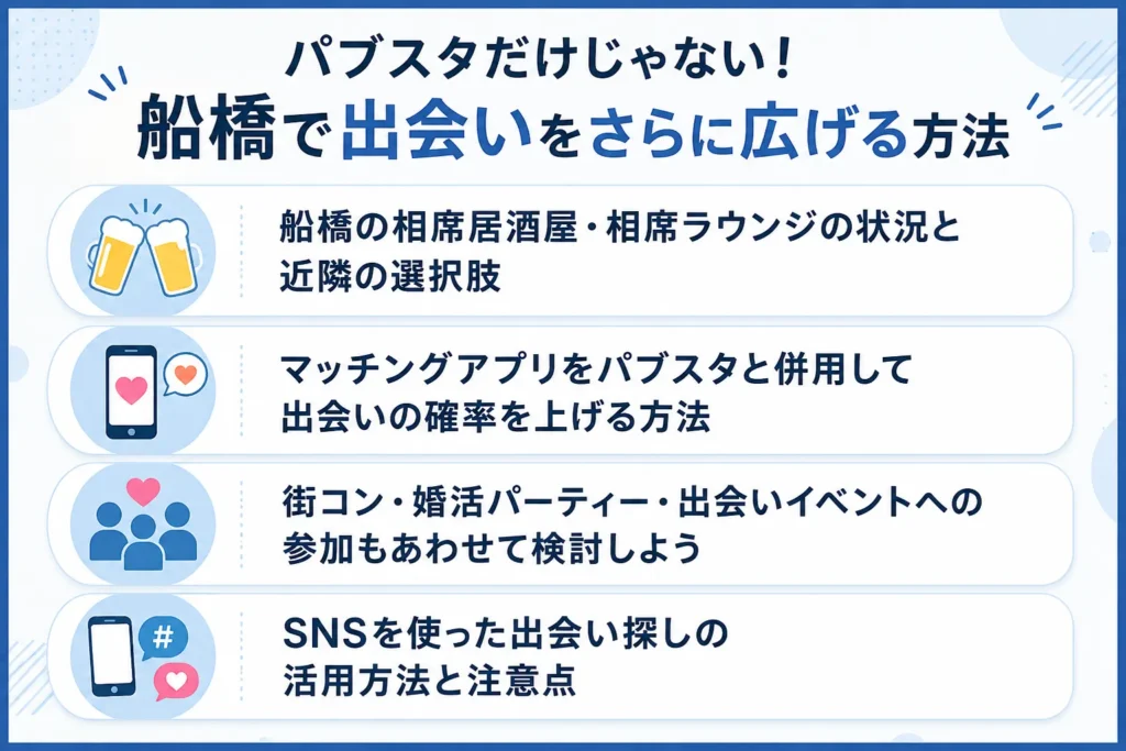 パブスタだけじゃない！船橋で出会いをさらに広げる方法